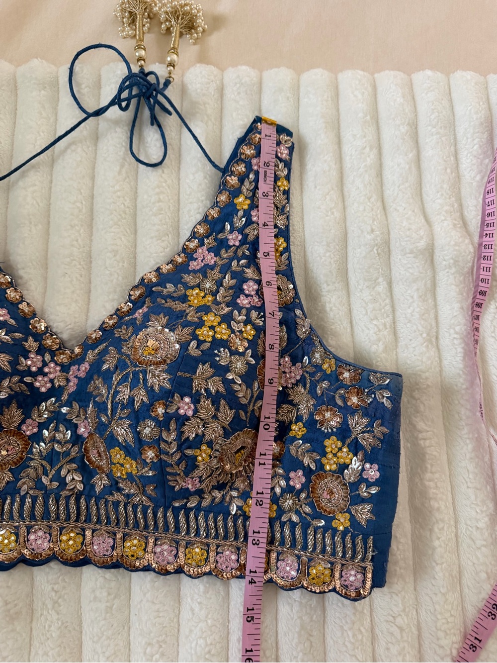 Chamee & Palak Embroidered Jewled Navy Floral Halter Camisole - Picture 11 of 12